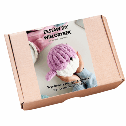 DIY Zestaw maskotka wieloryb pleciony metodą wyplatania na rękach