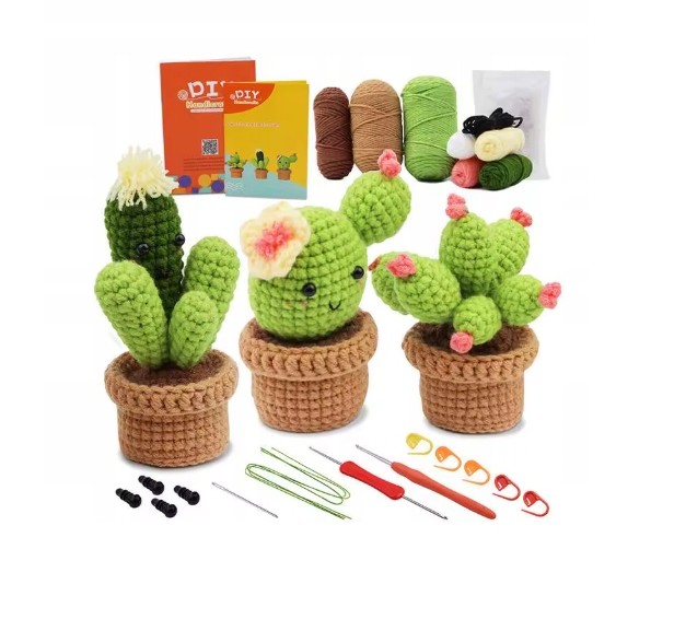 Zestaw do szydełkowania DIY - Mini Kaktusy (3 szt.) - obrazek 5