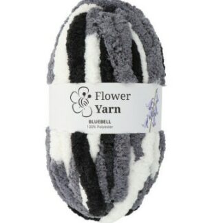 WŁÓCZKA FLOWERYARN BLUEBELL, 100% POLIESTER, KOL. SZARO-BIAŁO-CZARNY MIX, 250G.