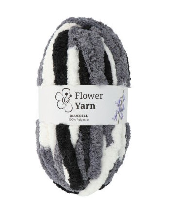 WŁÓCZKA FLOWERYARN BLUEBELL, 100% POLIESTER, KOL. SZARO-BIAŁO-CZARNY MIX, 250G.