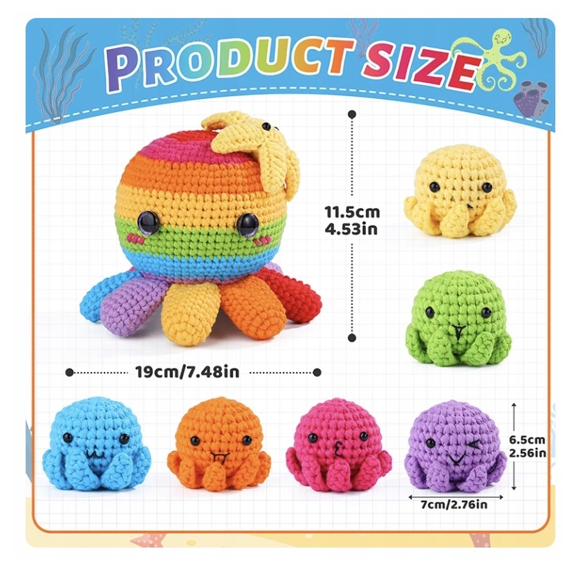 Zestaw do szydełkowania DIY -  rodzina ośmiorniczek - obrazek 4