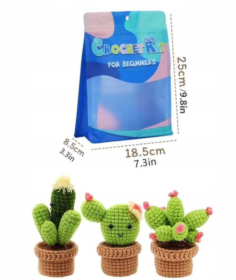 Zestaw do szydełkowania DIY - Mini Kaktusy (3 szt.) - obrazek 7