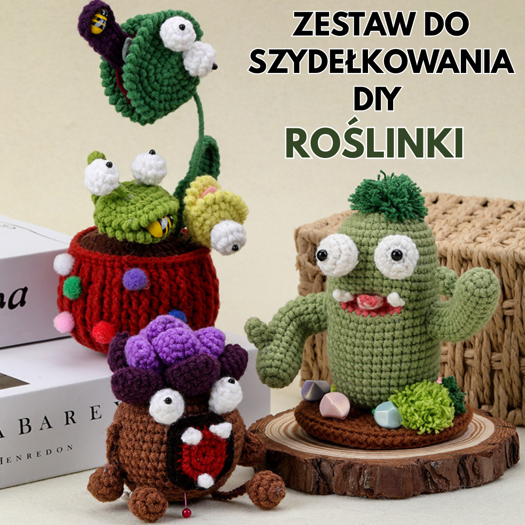 Zestaw do szydełkowania DIY roślinki – materiały do wykonania trzech maskotek