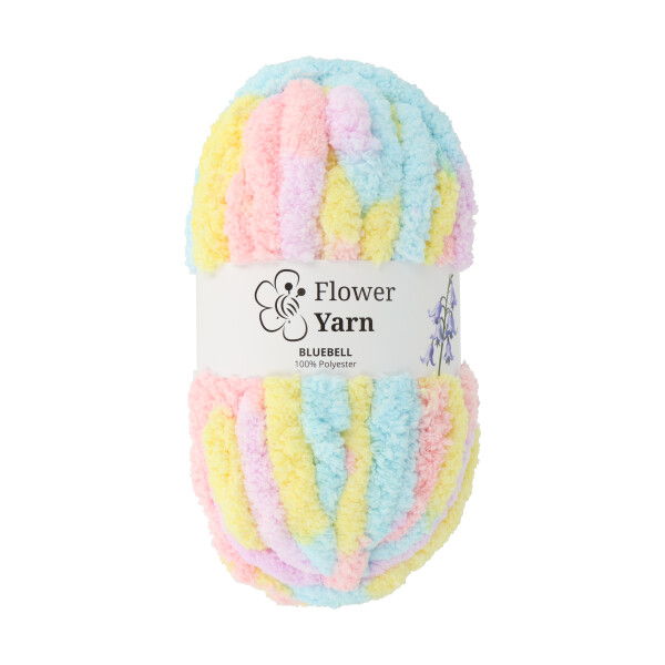 WŁÓCZKA FLOWERYARN BLUEBELL, 100% POLIESTER, KOL. ŻÓŁTO-NIEBIESKO-RÓŻOWY MIX, 250G.