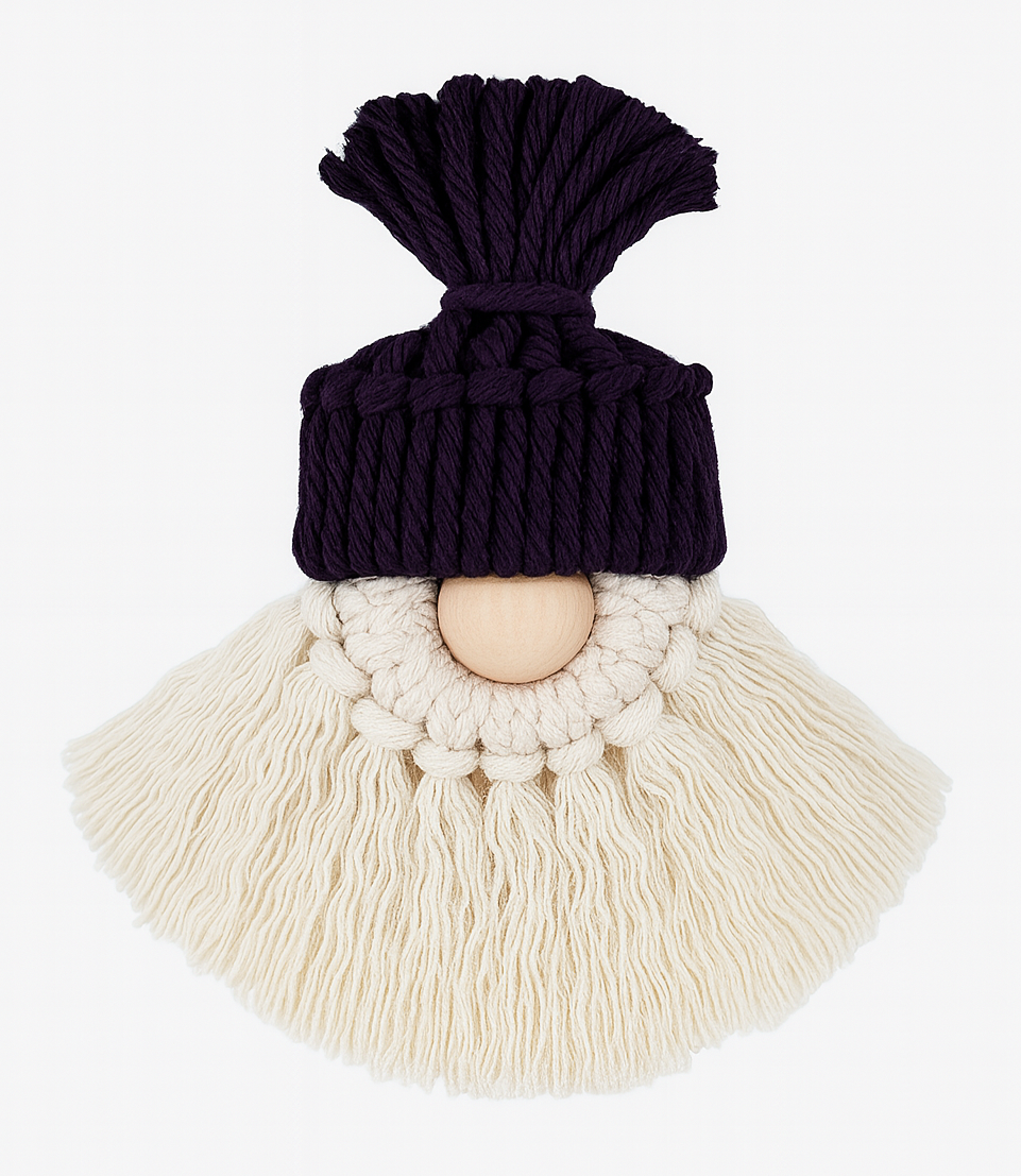 Makramowe krasnoludki w sześciu kolorach czapek – dekoracje świąteczne wykonane z zestawu do makramy