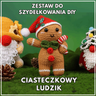 Szydełkowy piernikowy ludzik amigurumi w czapce Mikołaja – projekt z zestawu DIY