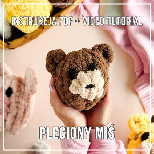 Pleciony miś handmade z grubej włóczki chenille – maskotka DIY bez szydełka