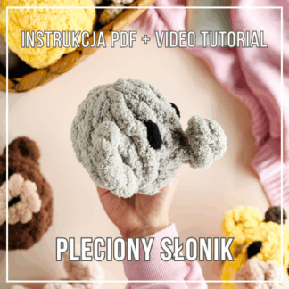 Pleciony słonik – ręcznie robiona maskotka z szarej włóczki chenille